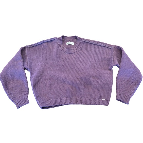 Hollister Sweaters - Hollister Womens XS Purple Shaker Stitch Cropped Crewneck Sweater Braided Detail